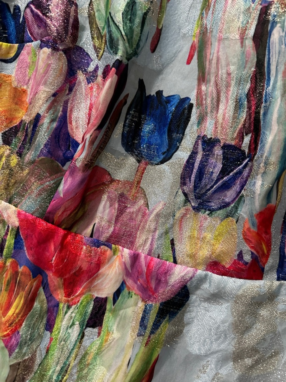 Milly Pastel Blue Dress with Metallic Multicolor Floral Accents - Picture 2 of 12
